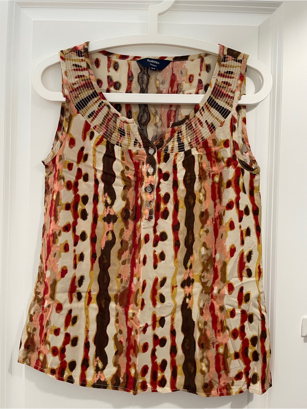 Reitmans Cream, Brown and Coral Printed Sleeveless Tank
